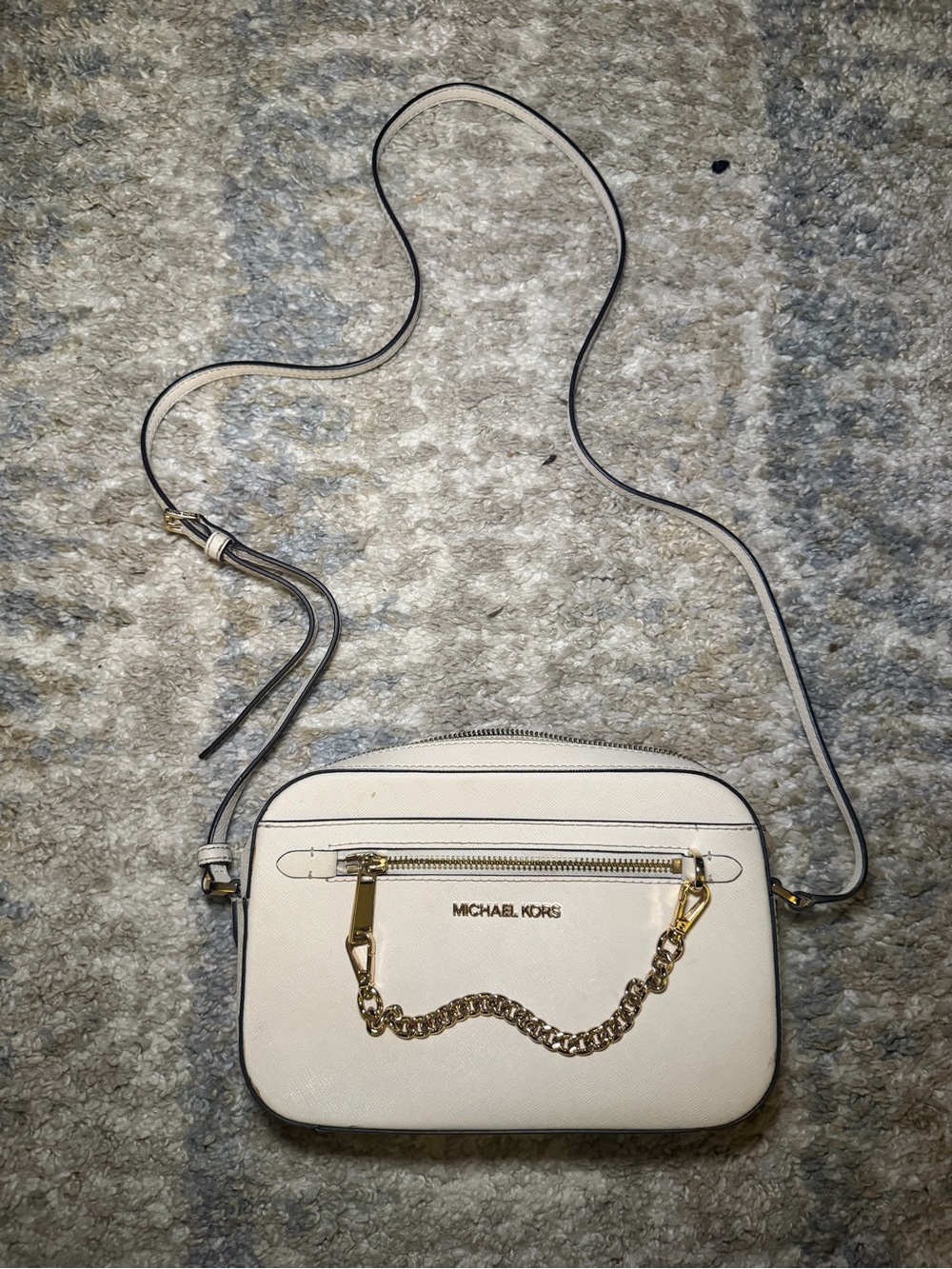 Michael Kors Cream Leather Crossbody Bag with Gold Chain